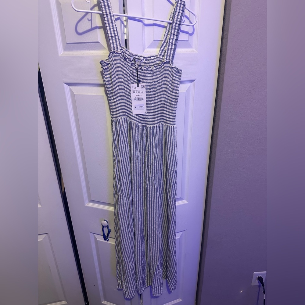 Zara Blue and White Striped Dress